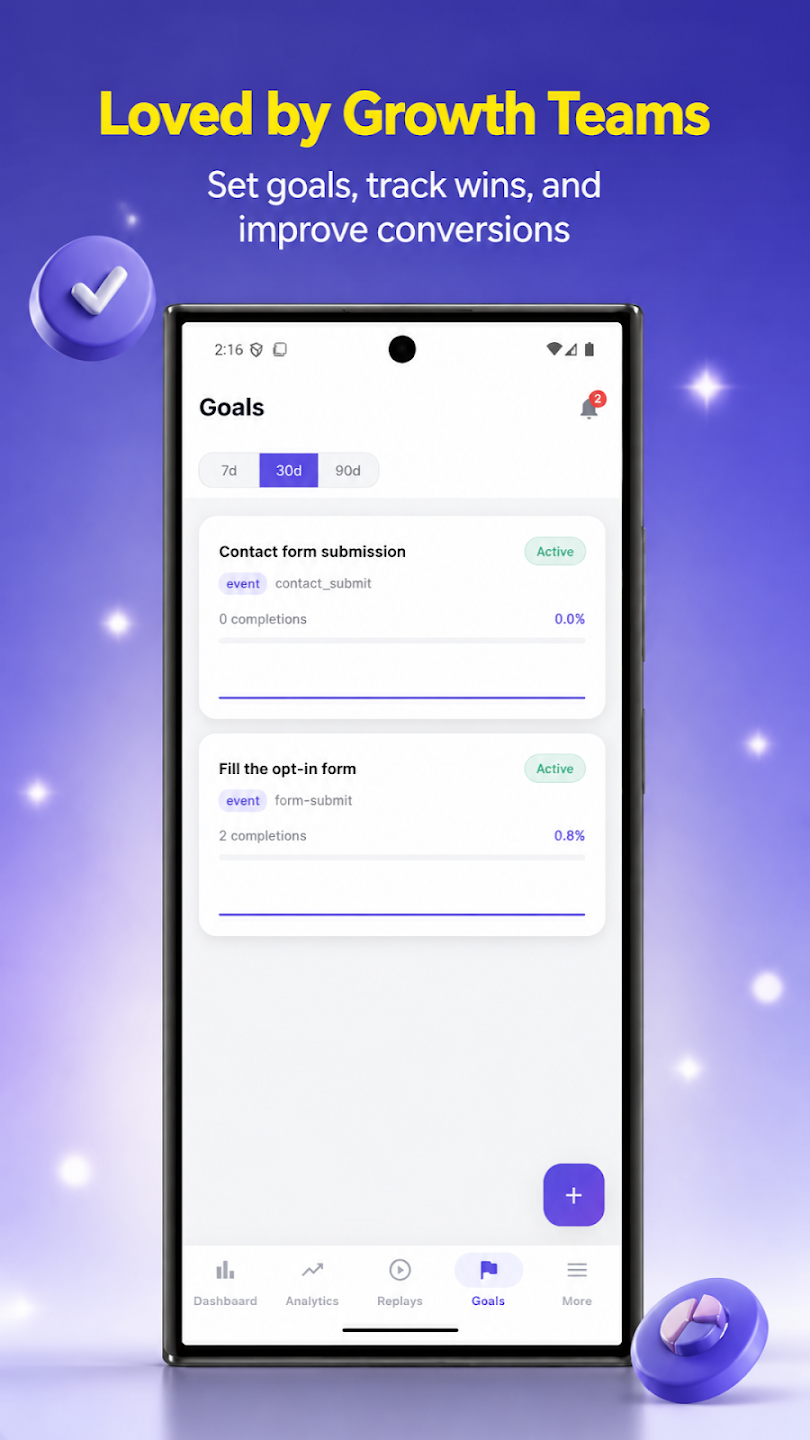 LeadFnF mobile app — goals screen
